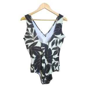 InGear Womens V-Neck Dark Brown Leaf Print One Piece Swimsuit Size 14